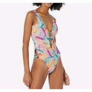 NWT Bar III Copacabana PRINTED TWIST FRONT ONE PIECE WOMEN SWIMSUIT TROPICAL